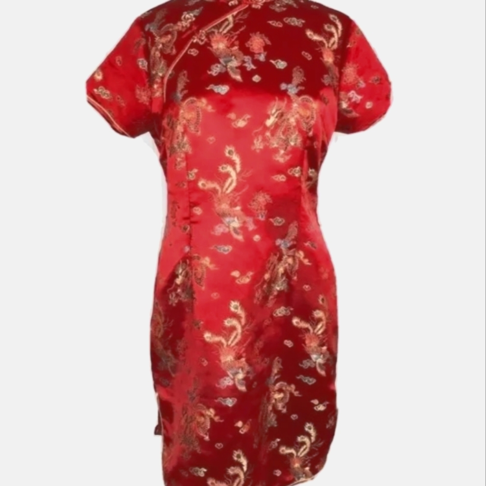 TangYi Oriental Satin Sheath Kimono Mock Neck